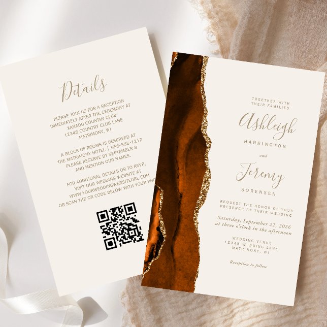 Budget Rust Gold Ivory QR Code Wedding Invitation (Creator Uploaded)