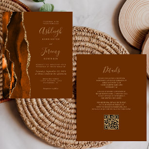 Budget Rust Gold Nutmeg QR Code Wedding Invitation