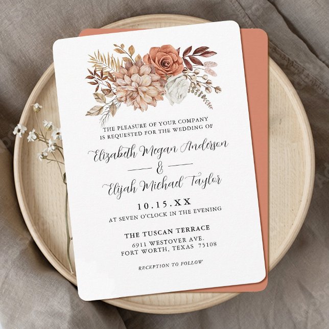 Budget Rust Terracotta Fall Floral Wedding Invitat Invitation (Creator Uploaded)