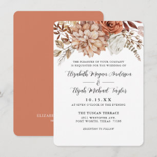 Budget Rust Terracotta Fall Floral Wedding Invitation