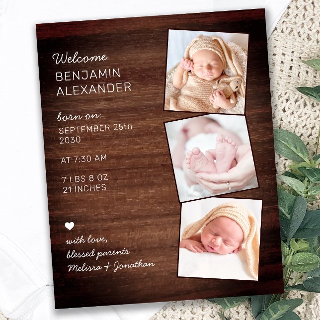 Budget Rustic 3 Photo Baby Shower Birth Thank You (Creator Uploaded)