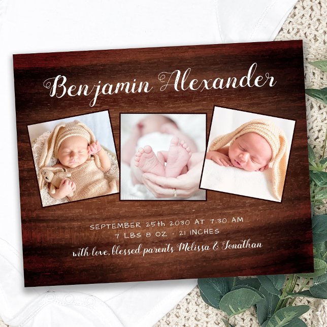 Budget Rustic 3 Photo Baby Shower Birth Thank You  (Creator Uploaded)
