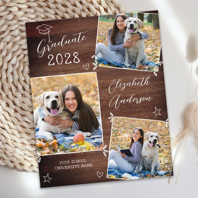 Budget Rustic 3 Photo Cute Graduation Announcement (Creator Uploaded)