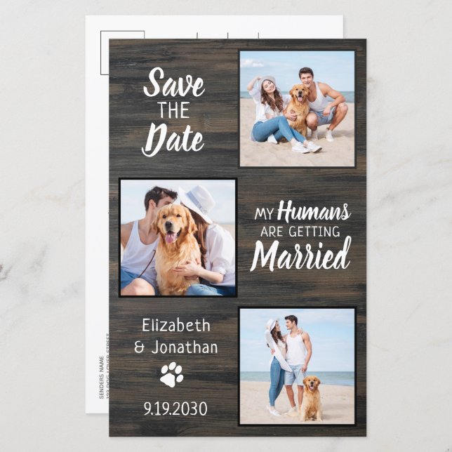 Budget Rustic 3 Photo Dog Wedding Save The Date (Front/Back)