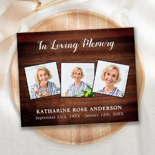 Budget Rustic 3 Photo Funeral Thank You Sympathy 