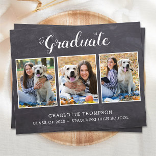 Budget Rustic 3 Photo Graduation Invitation