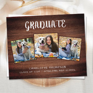 Budget Rustic 3 Photo Graduation Invitation