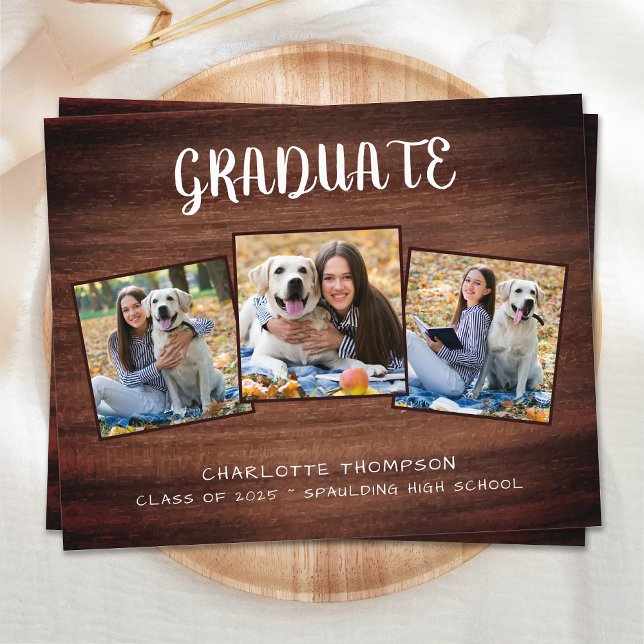 Budget Rustic 3 Photo Graduation Invitation (Creator Uploaded)