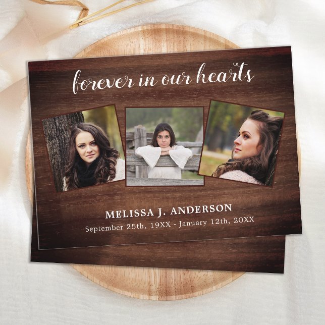 Budget Rustic 3 Photo Memorial Funeral Thank You Card (Creator Uploaded)