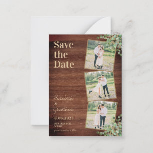 Budget Rustic 3 Photo Wedding Save The Date Card