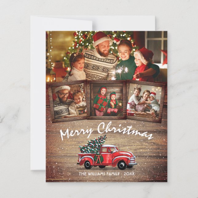 Budget Rustic 4 Photo Vintage Red Truck Card (Front)