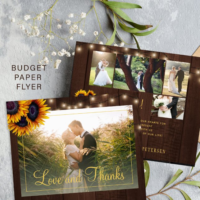Budget rustic 5 photo collage wedding thank you flyer (Creator Uploaded)