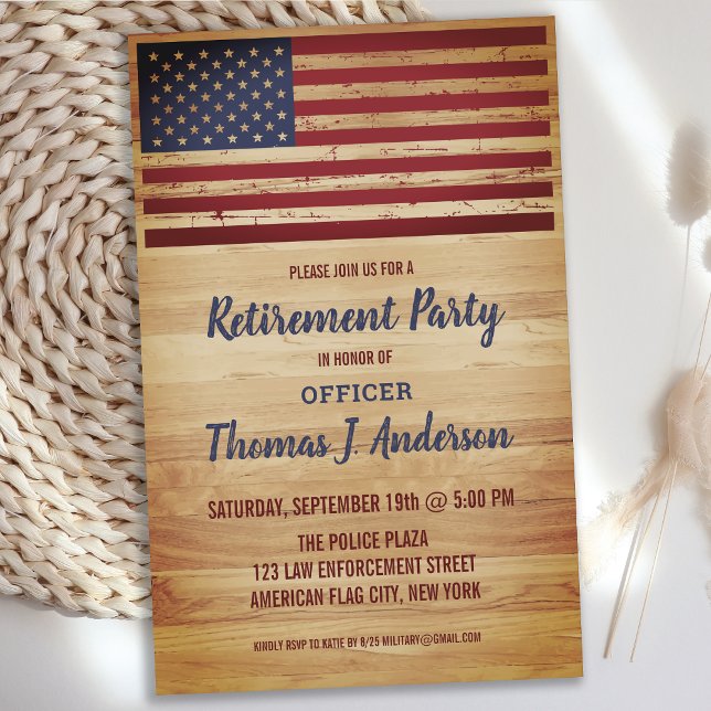 Budget Rustic American Flag Police Retirement Invi (Creator Uploaded)