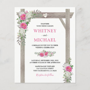 Budget Rustic Arch Pink Floral Wedding Invitation