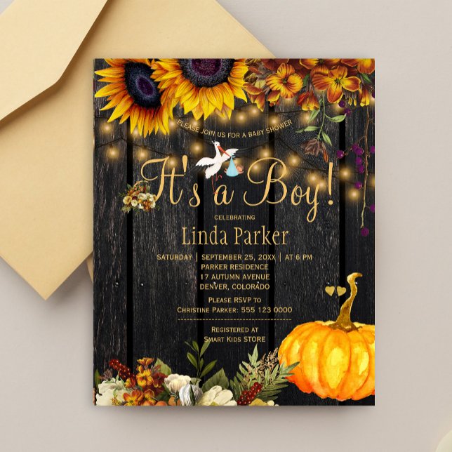 Budget rustic autumn baby boy shower invitation (Creator Uploaded)