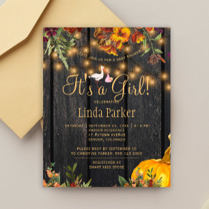 Budget rustic autumn baby girl shower invitation