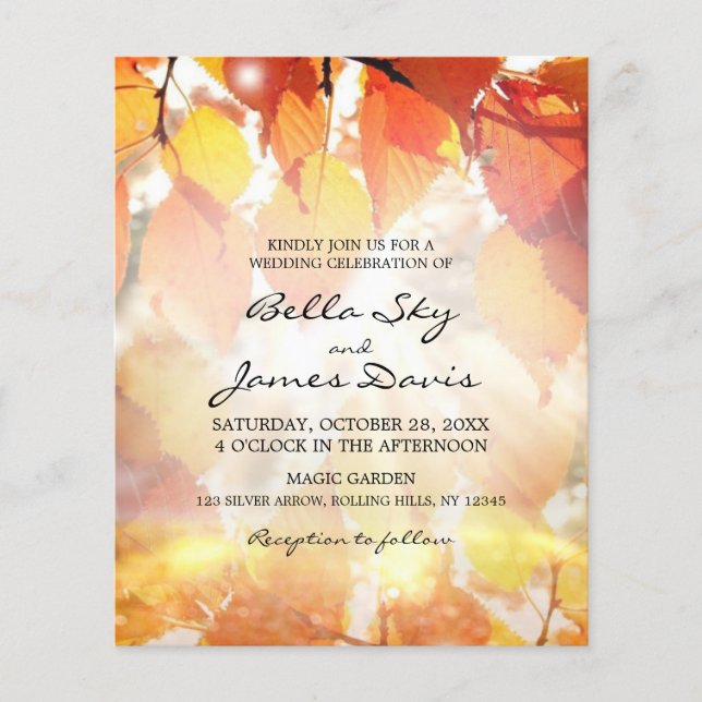 Budget Rustic Autumn Forest Fall Wedding Invite (Front)