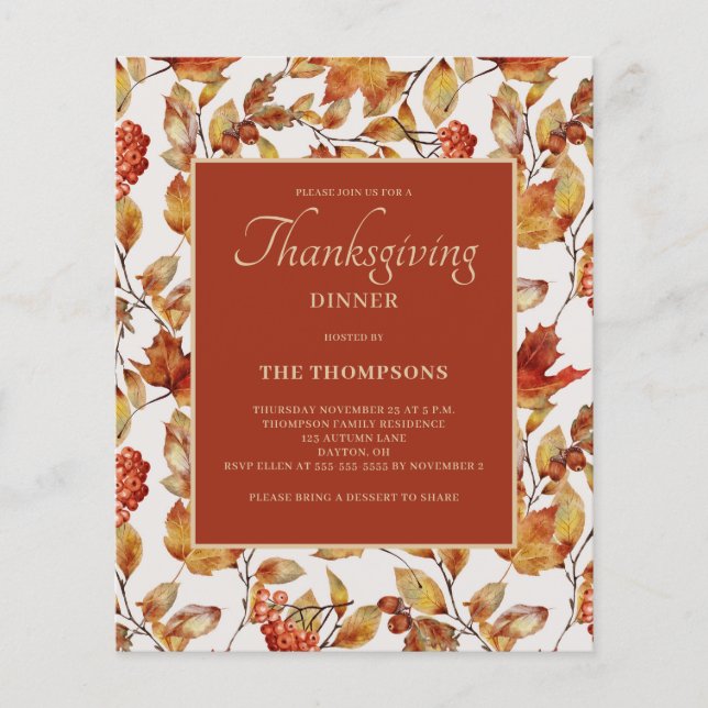 Budget Rustic Autumn Leaf Thanksgiving Invitation Flyer (Front)