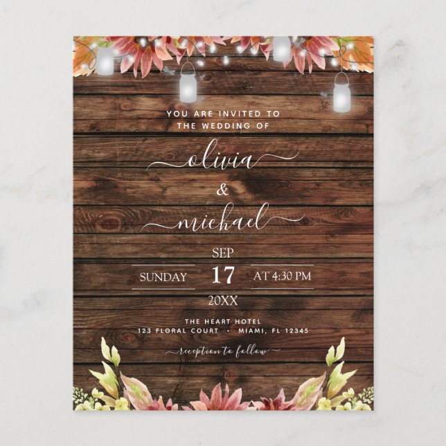 Budget Rustic Autumn Sunflowers Wedding Invitation Flyer (Front)