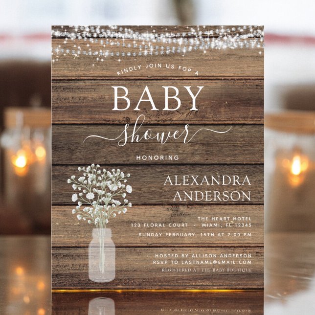 Budget Rustic Baby Shower Jar Lights Invitation (Creator Uploaded)