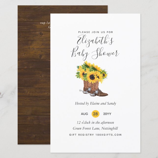 BUDGET Rustic Baby Shower Sunflowers Invite (Front/Back)