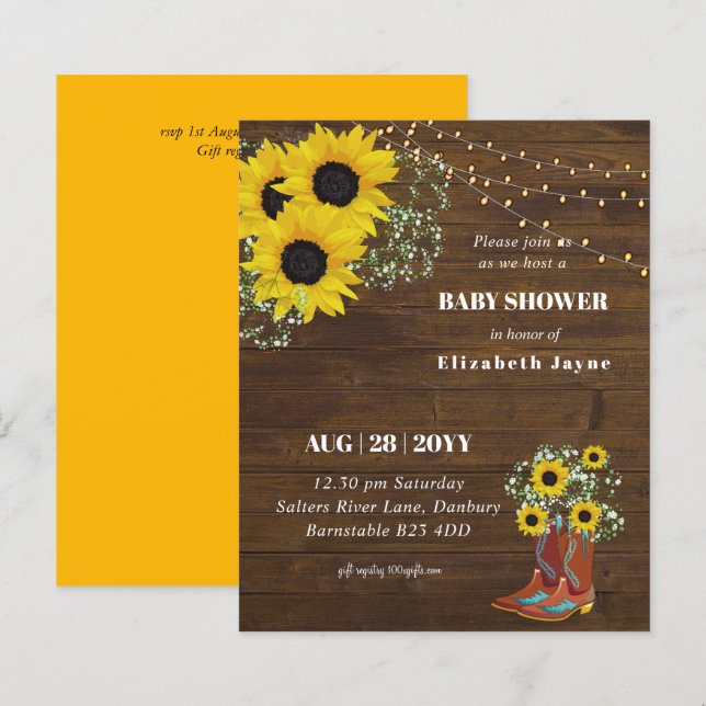 BUDGET Rustic Baby Shower Sunflowers Invite (Front/Back)