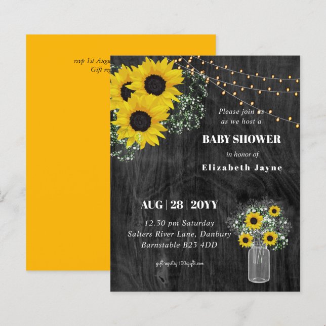BUDGET Rustic Baby Shower Sunflowers Invite (Front/Back)