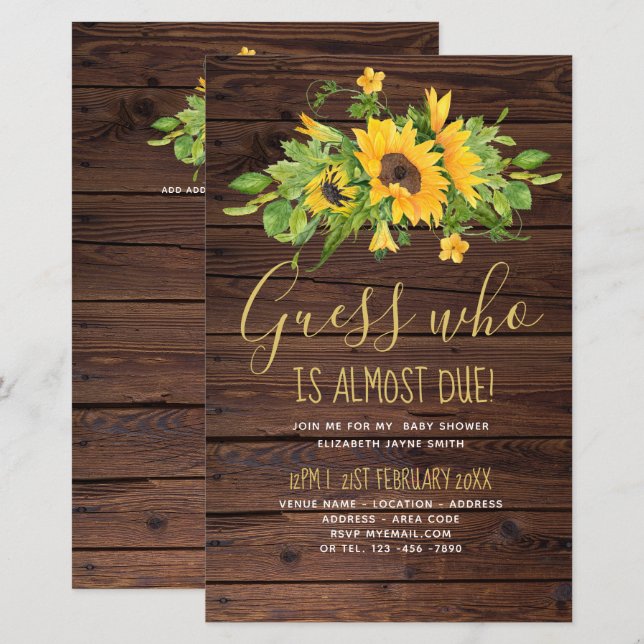 BUDGET Rustic Baby Shower Sunflowers Invite (Front/Back)