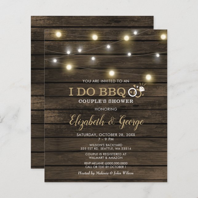Budget Rustic Barn Wood I Do BBQ Invitation (Front/Back)