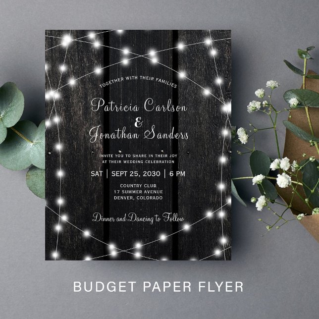 Budget rustic barn wood lights wedding invitation flyer (Creator Uploaded)