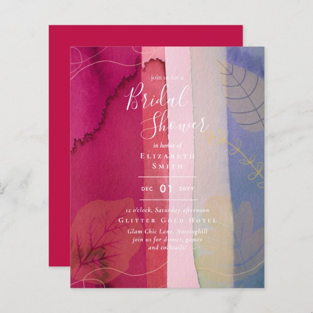 Budget Rustic Berry Red Gold Bridal Shower Invite (Front/Back)