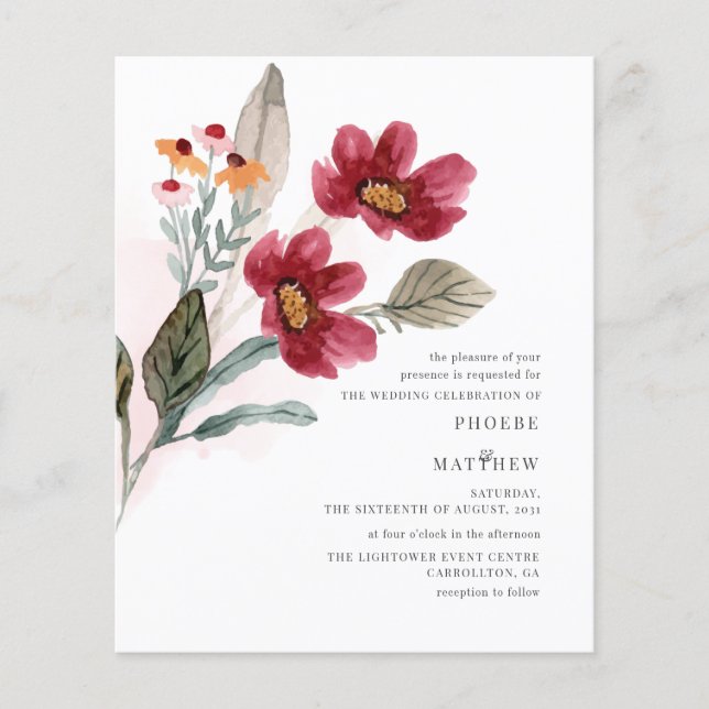 Budget Rustic Bloom Wedding Invitation (Front)