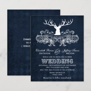 Budget Rustic Blue Antlers Deer Wedding Invitation