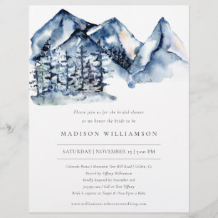 Budget Rustic Blue Mountain Bridal Shower Invite  Flyer