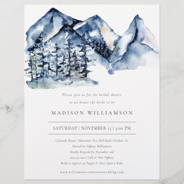 Budget Rustic Blue Mountain Bridal Shower Invite  Flyer (Front)