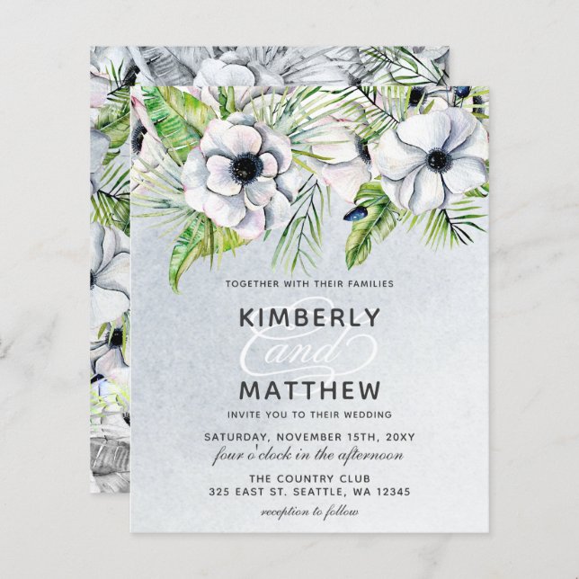 Budget Rustic Blue White Floral Wedding Invitation (Front/Back)