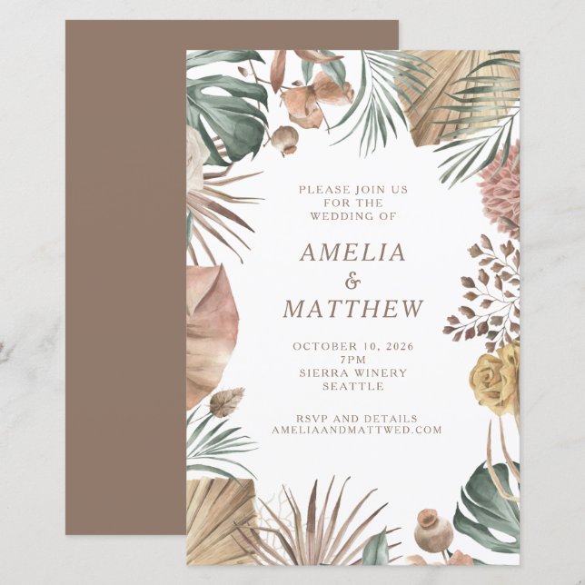 Budget Rustic Boho Greenery Wedding Invite (Front/Back)