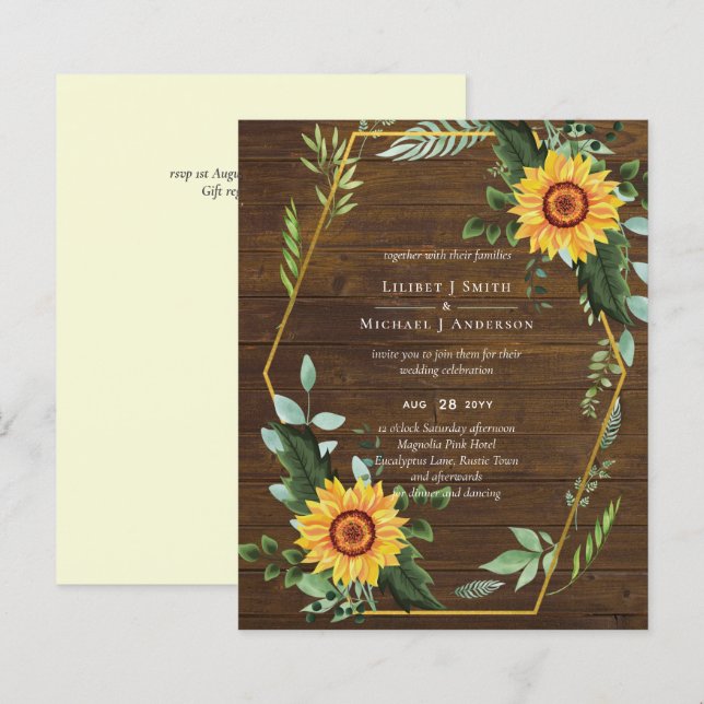 BUDGET Rustic BOHO Sunflowers Greenery Wedding (Front/Back)