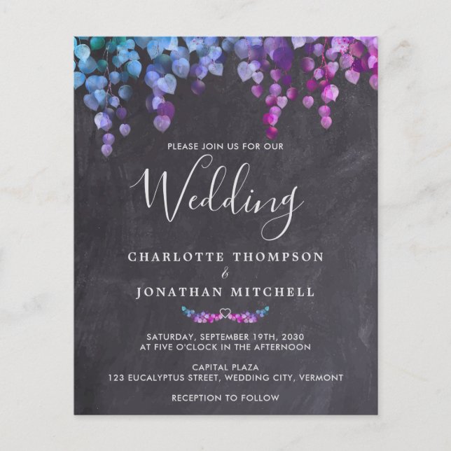 Budget Rustic Botanical Eucalyptus Wedding Invite (Front)