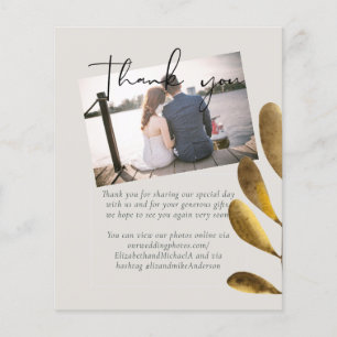 Budget Rustic Bronze Leaf Wedding Photo Thank You