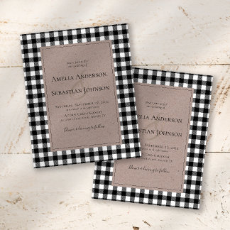 BUDGET Rustic Buffalo Plaid Wedding Invitation