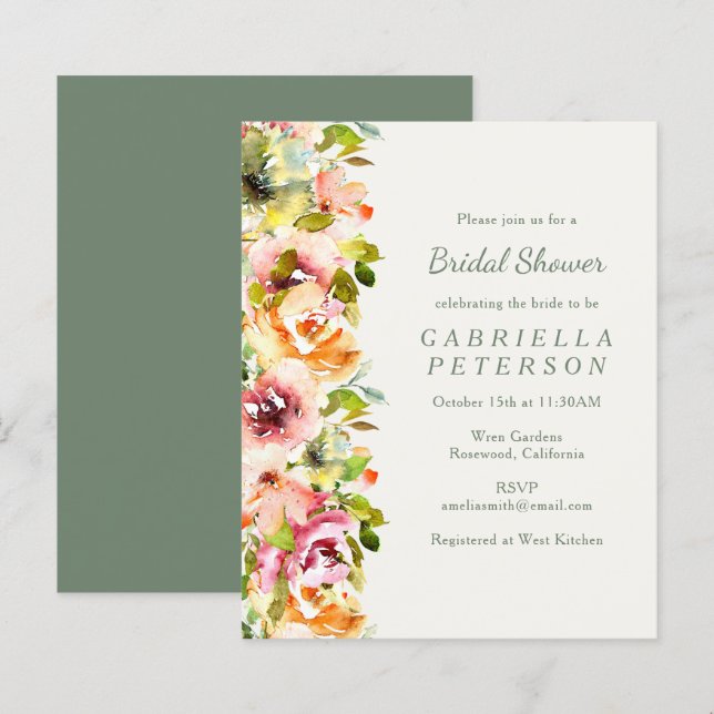 Budget Rustic Burgundy Floral Bridal Shower Invite (Front/Back)