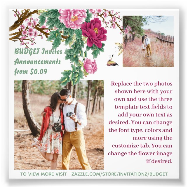 BUDGET Rustic Burgundy Pink Floral PHOTO Template (Front)