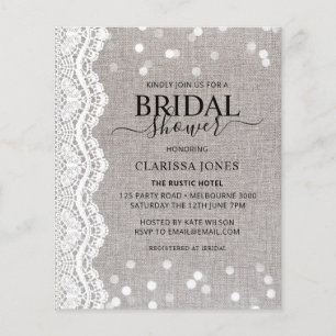 BUDGET Rustic Burlap Lace Bridal Shower Invitation