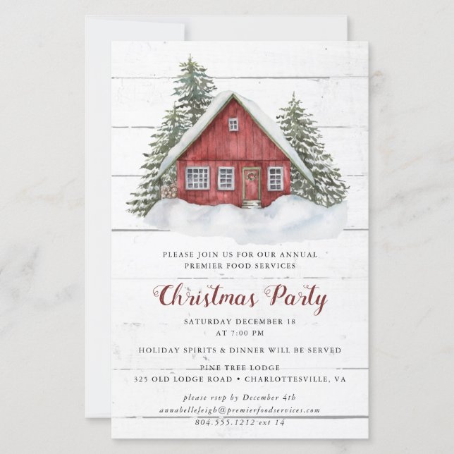 Budget Rustic Cabin Christmas Party Invitation  (Front)