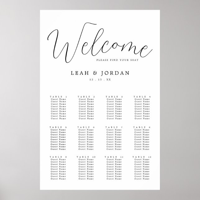 Budget Rustic Calligraphy Wedding Seating Chart (Front)