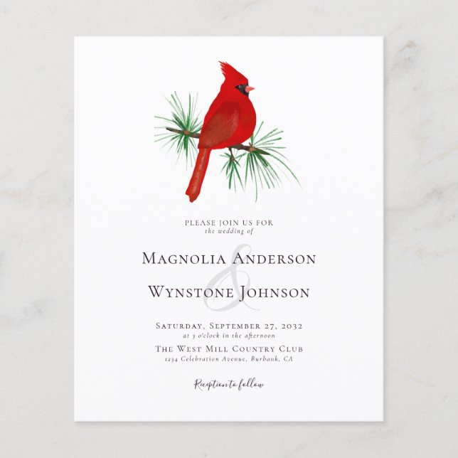 Budget Rustic Cardinal Wedding Invitation (Front)