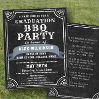 BUDGET Rustic Chalkboard BBQ Party Grad Invitation