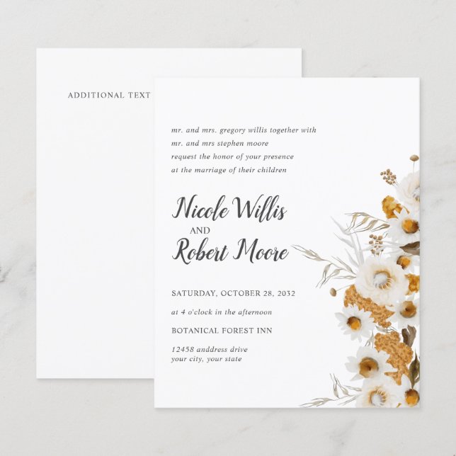 Budget Rustic Chamomile Mimosa floral Wedding (Front/Back)