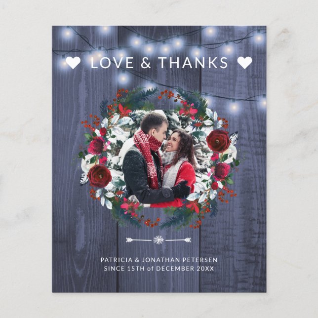 Budget rustic Christmas wedding thank you card (Front)